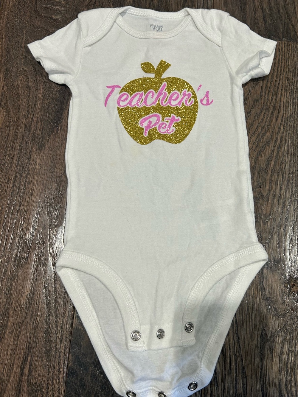 “Teacher's Pet" Glitter Apple Baby Onesie 6 months